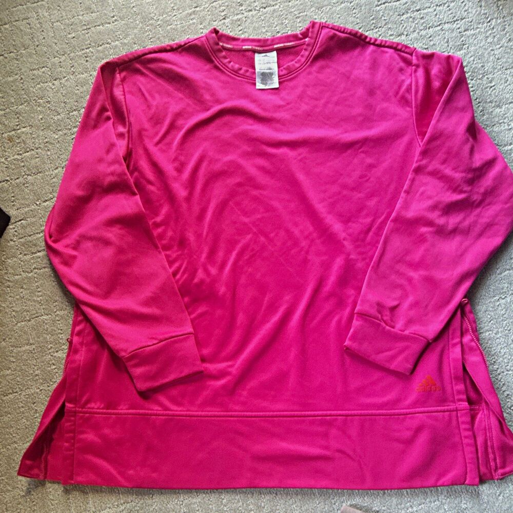 adidas Women's XL Pink Long Sleeve Crew Neck Stretch fleece Logo sweatshirt